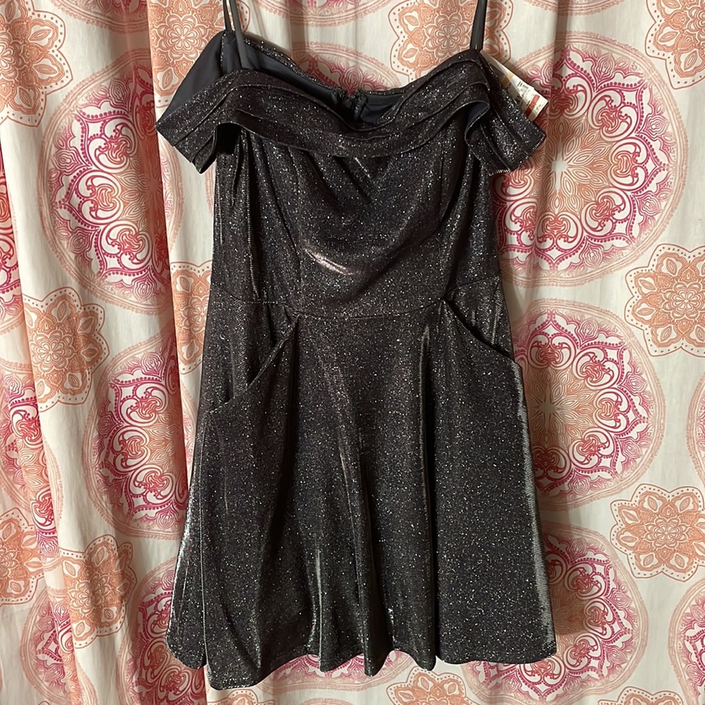 City Studio Grey/silver off shoulder dress - Picture 5 of 6